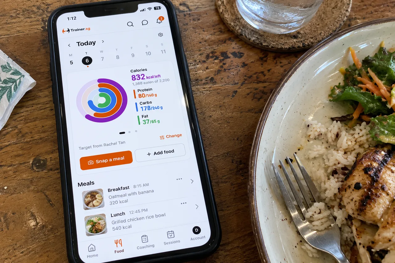 Your day at a glance: what you've eaten, what's left, and a shutter button for snapping the next meal.